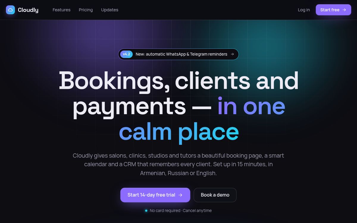 Cloudly — SaaS · booking & CRM